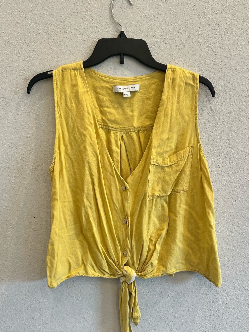 The Good Jane Yellow Tie Front Tank Top M Coastal Cottagecore